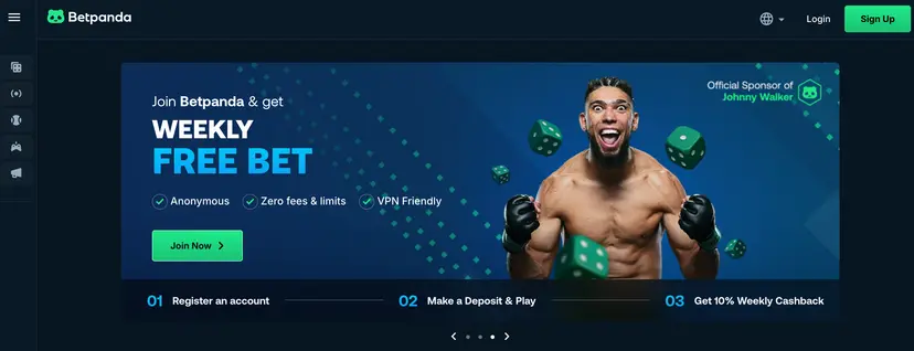 Skjermbilde av Betpandas startside