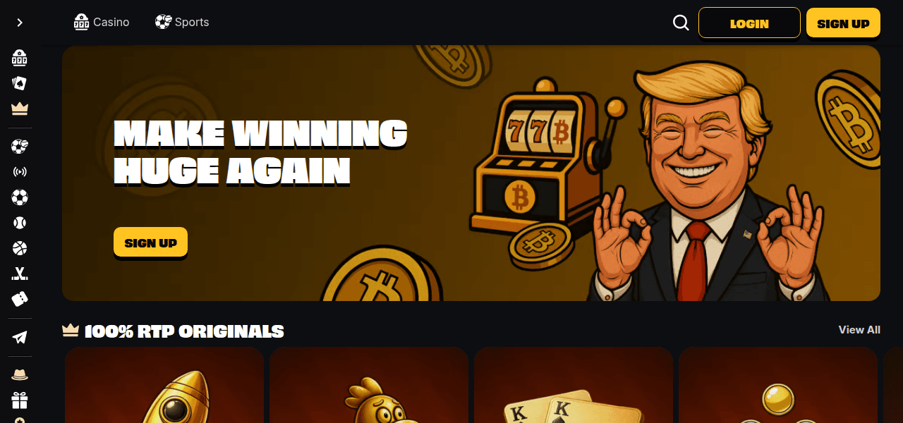 Skjermbilde av Slotsdon-forsiden som viser casinoets spilltilbud og design