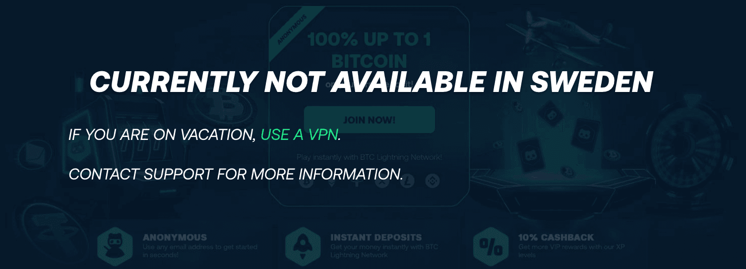 Eksempel på geoblokkering hos Betpanda