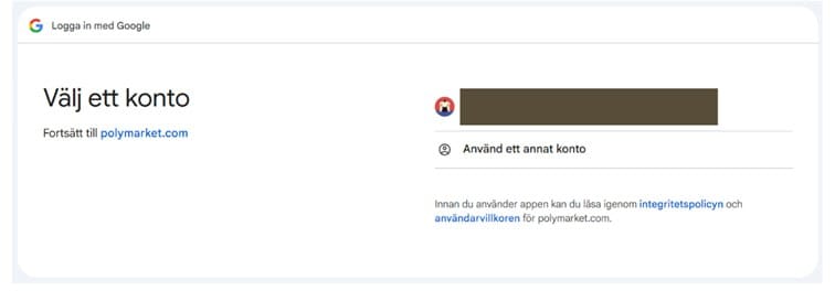 Googles innloggingsside med overskriften "Velg en konto" der brukeren kan velge en eksisterende Google-konto eller bruke en annen konto for å logge inn på en ekstern tjeneste.