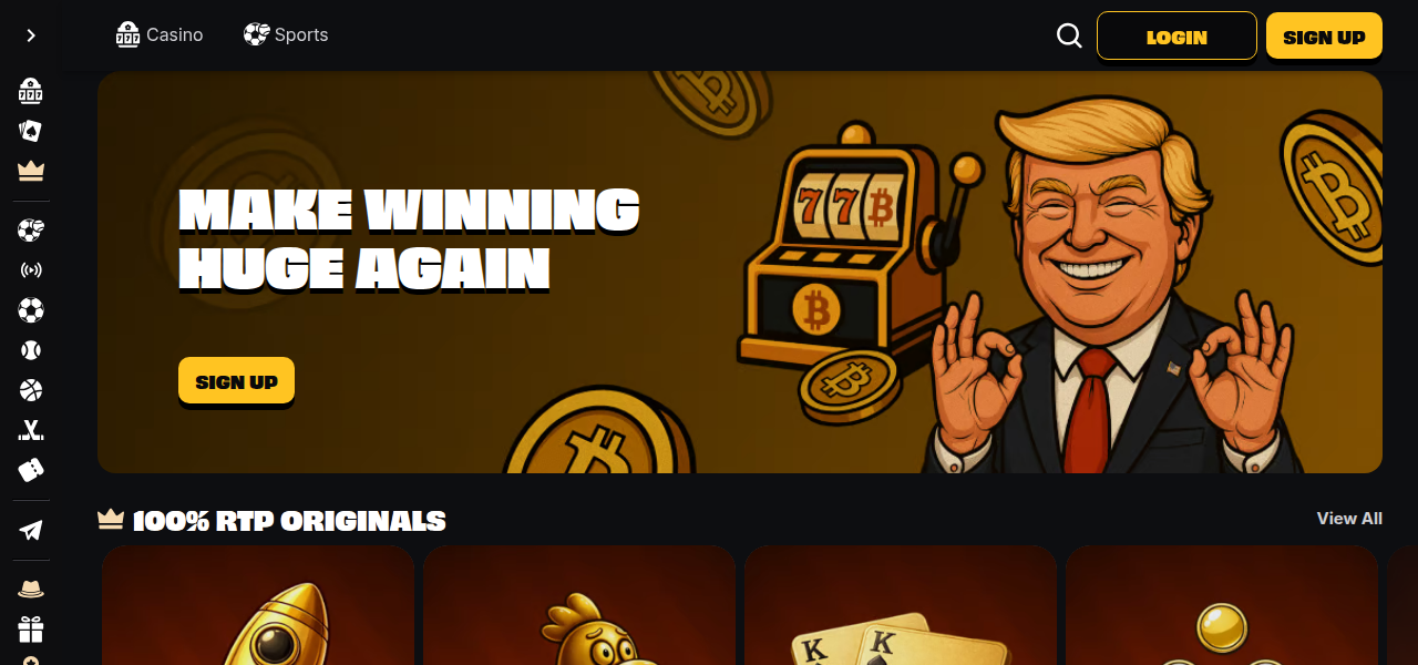 Skjermbilde av Slotsdon-startsiden som viser kasinoets spillutvalg og design